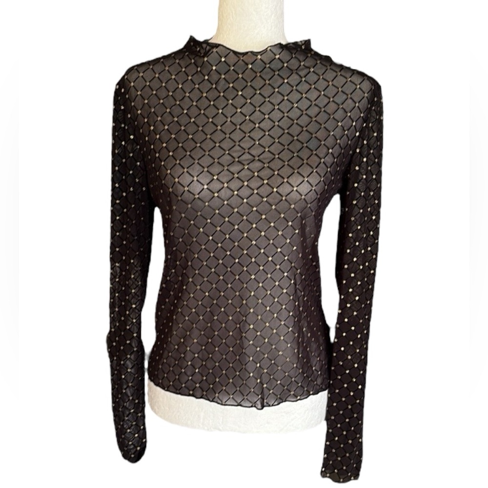 Free People Black Metallic Gold Glitter Polka Dot Sheer Mesh Crop Top - M